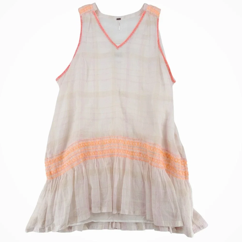 Free People Run With Me Plaid Mini Dress Ivory S NWT Boho - Picture 3 of 16